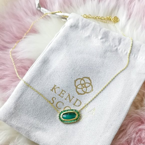 Kendra Scott Gold Baguette Elisa Emerald Mix Pendant Necklace - Picture 2 of 3